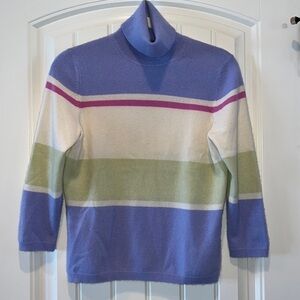 𝅺BEAUTIFUL pastel stripe Ann Taylor cashmere turtleneck sweater 3/4 sleeve M